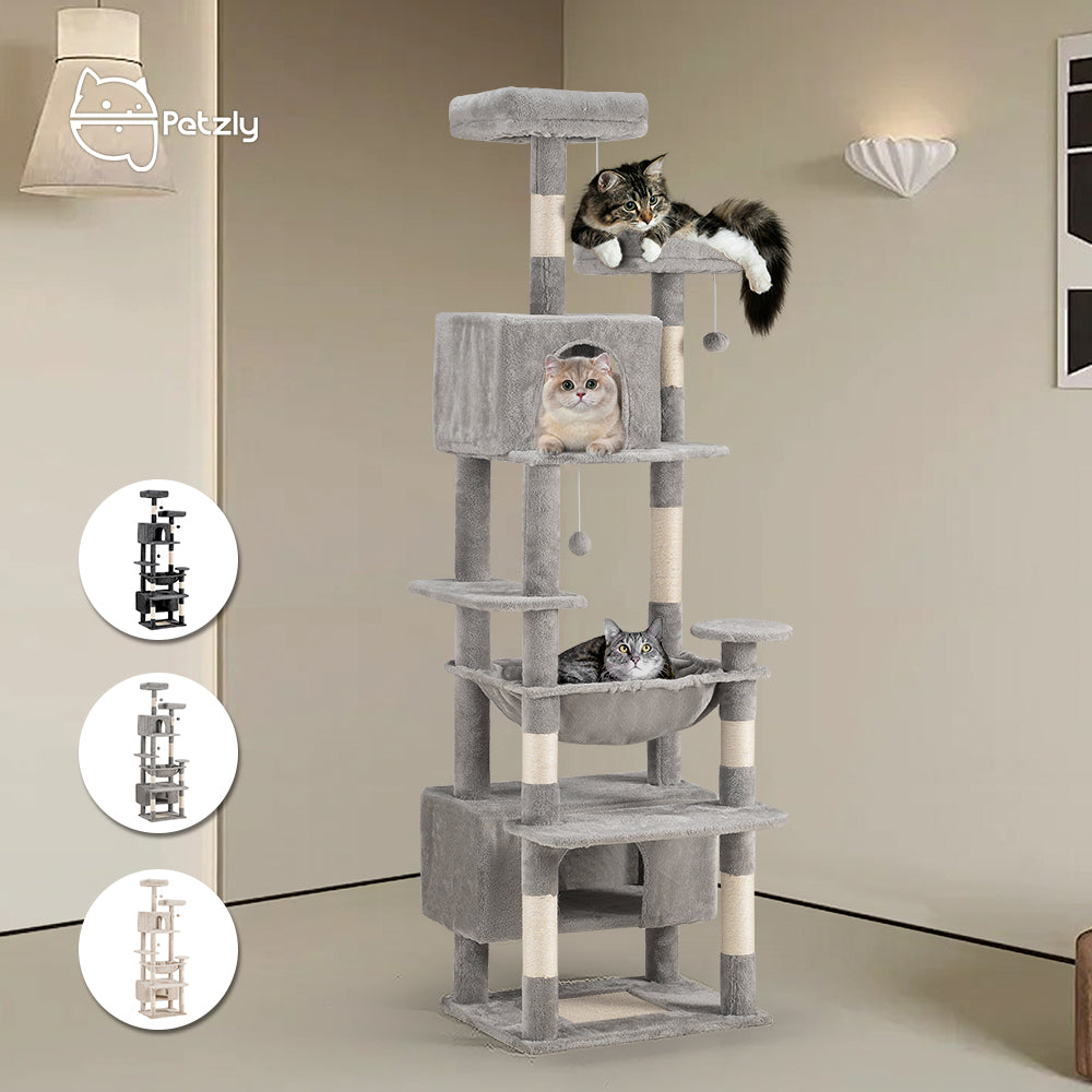 Petzly Cat Tree Tower Scratching Post Scratcher Condo 180cm Beige/Dark Grey/Grey - Sunyee