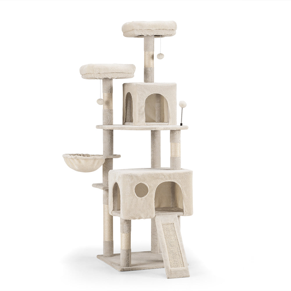 Petzly Cat Tree Tower Scratching Post Scratcher Condo House Bed 164cm Beige/Grey - Sunyee