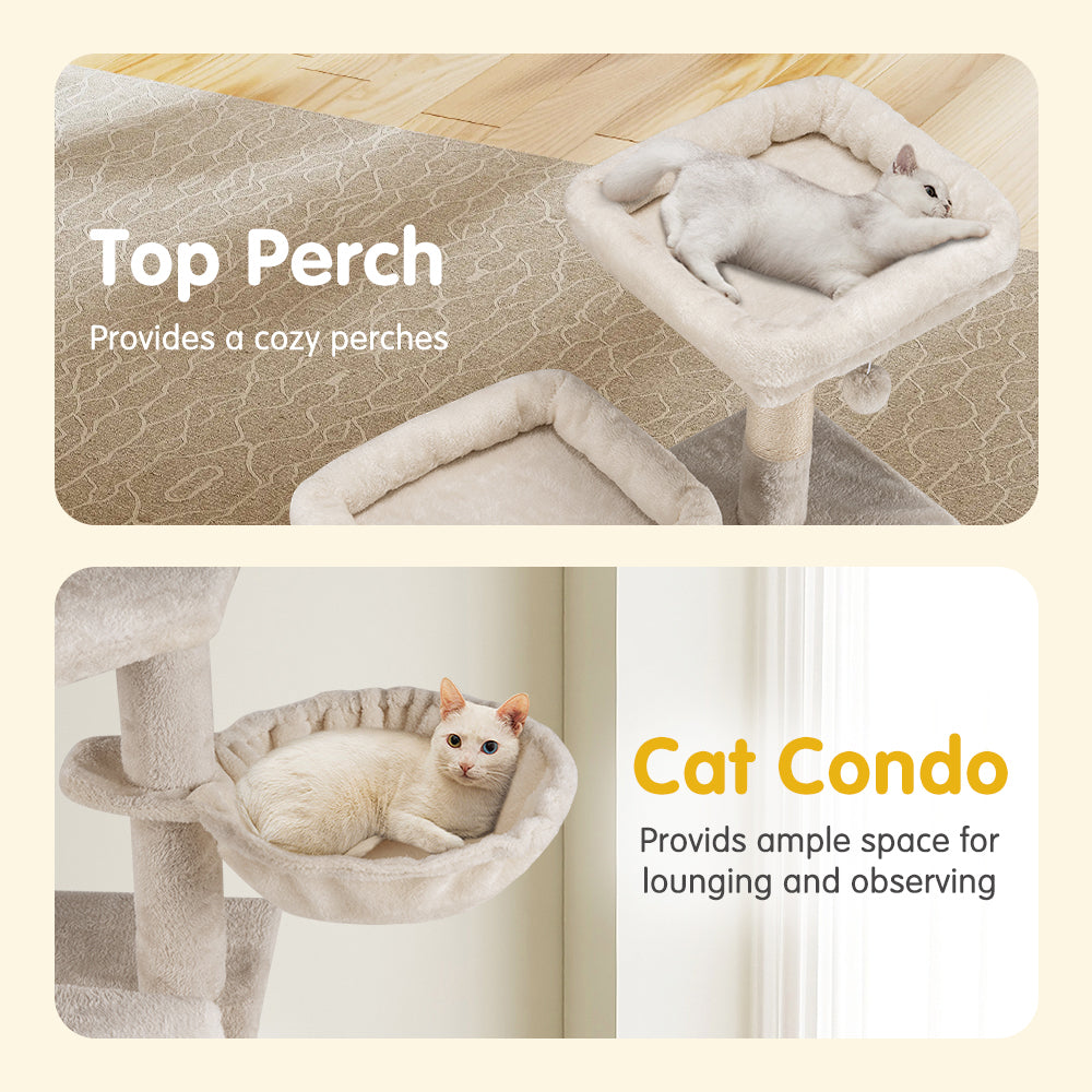 Petzly Cat Tree Tower Scratching Post Scratcher Condo House Bed 164cm Beige - Sunyee