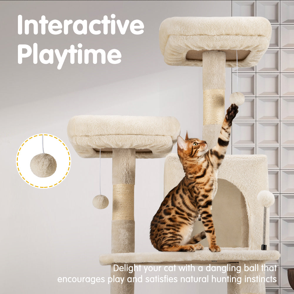 Petzly Cat Tree Tower Scratching Post Scratcher Condo House Bed 164cm Beige - Sunyee