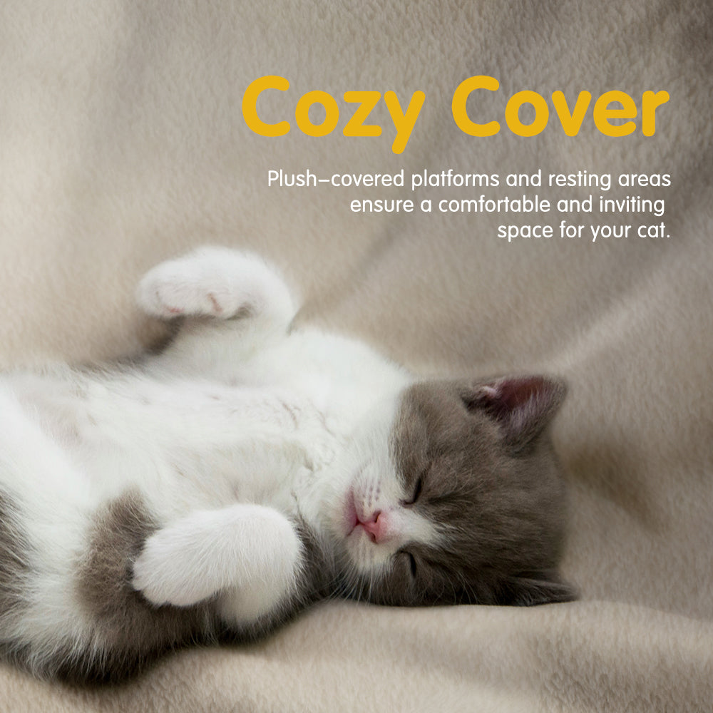 Petzly Cat Tree Tower Scratching Post Scratcher Condo House Bed 164cm Beige - Sunyee