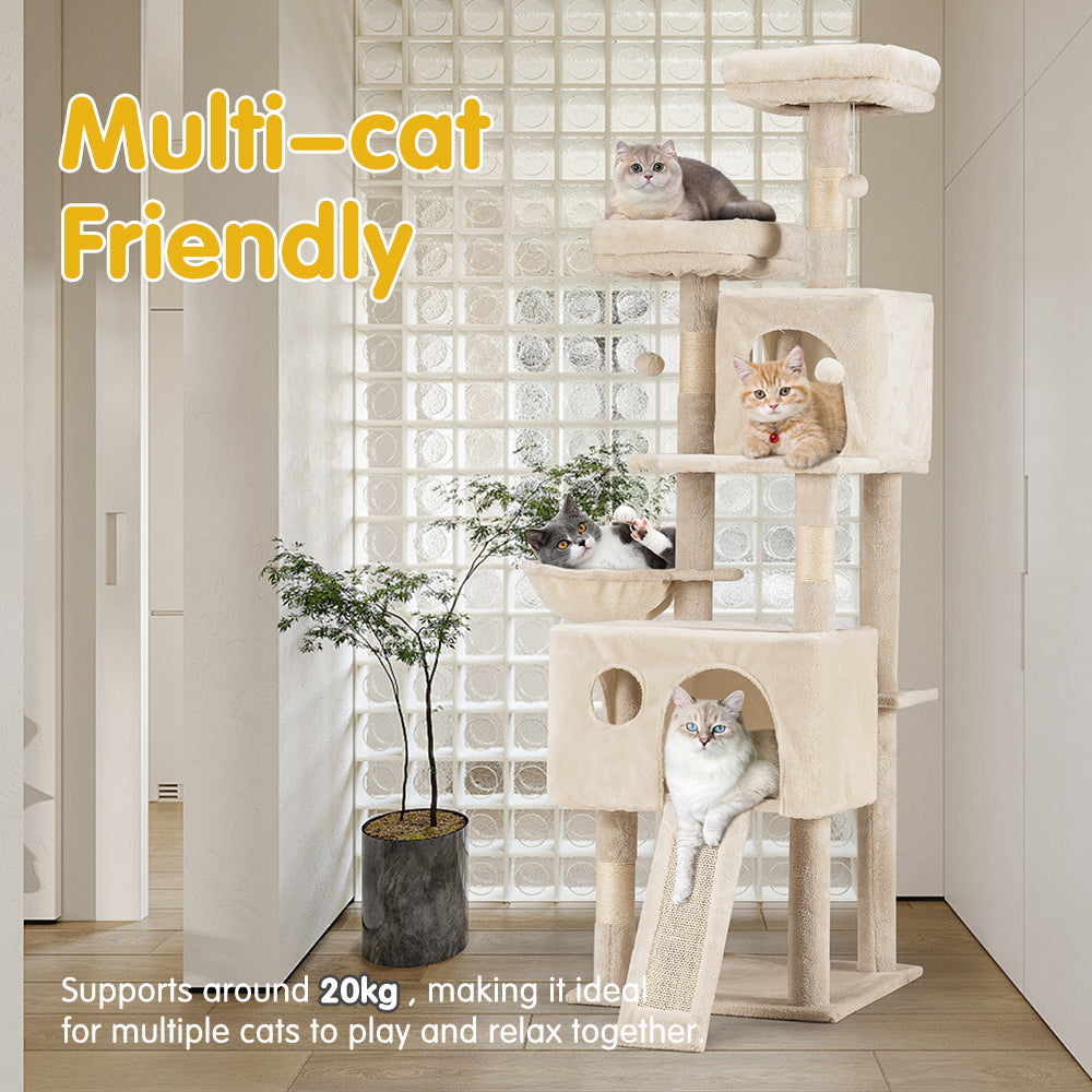 Petzly Cat Tree Tower Scratching Post Scratcher Condo House Bed 164cm Beige - Sunyee