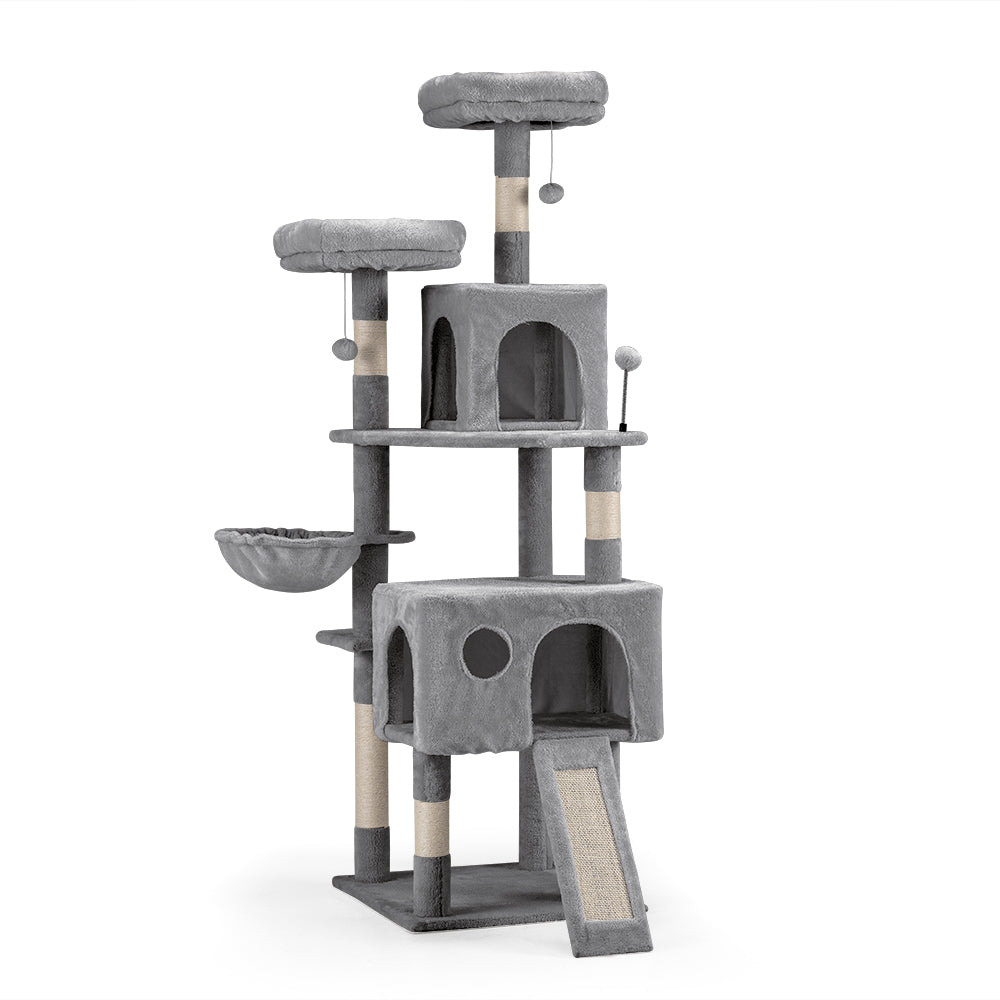 Petzly Cat Tree Tower Scratching Post Scratcher Condo House Bed 164cm Beige/Grey - Sunyee