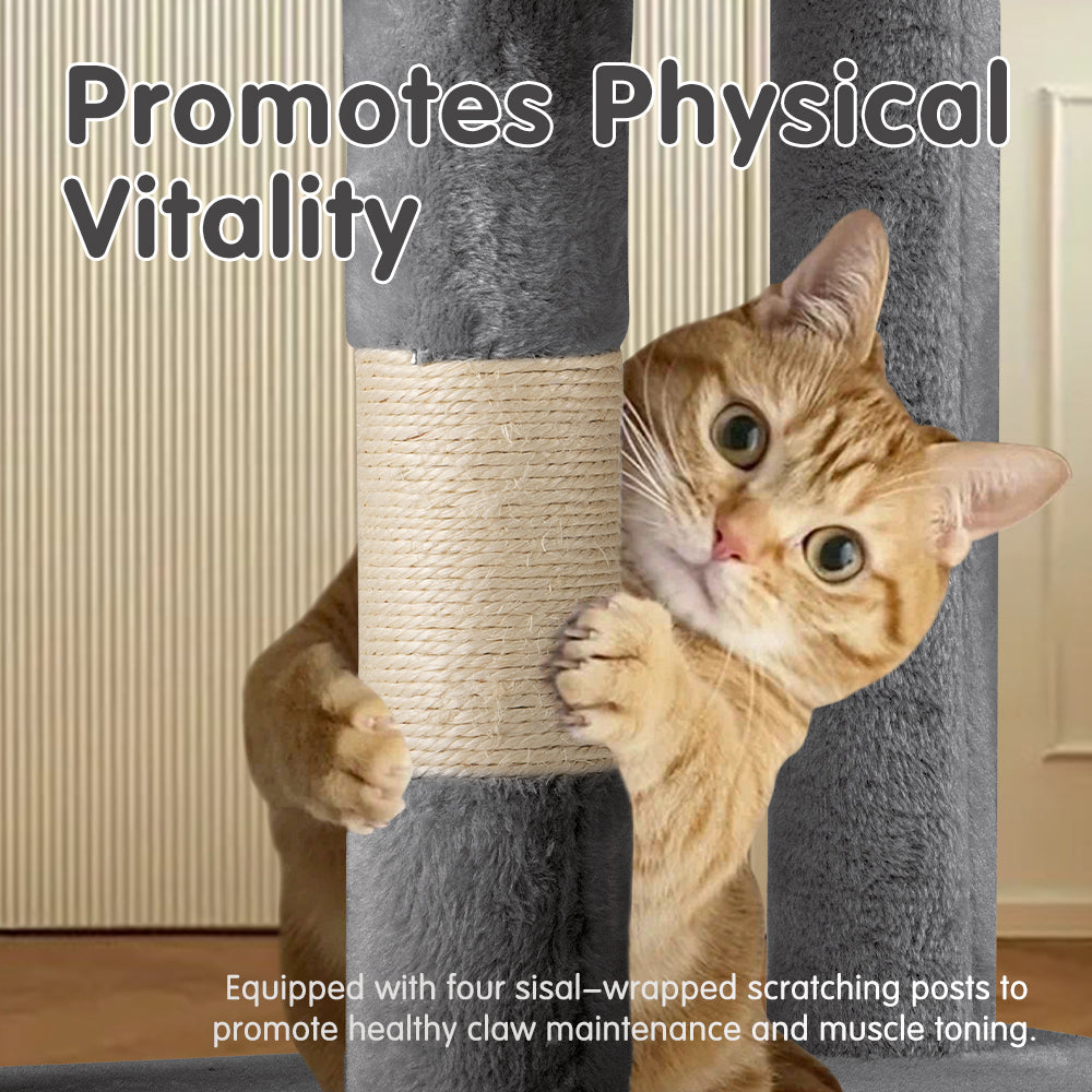 Petzly Cat Tree Tower Scratching Post Scratcher Condo House Bed 164cm Grey - Sunyee