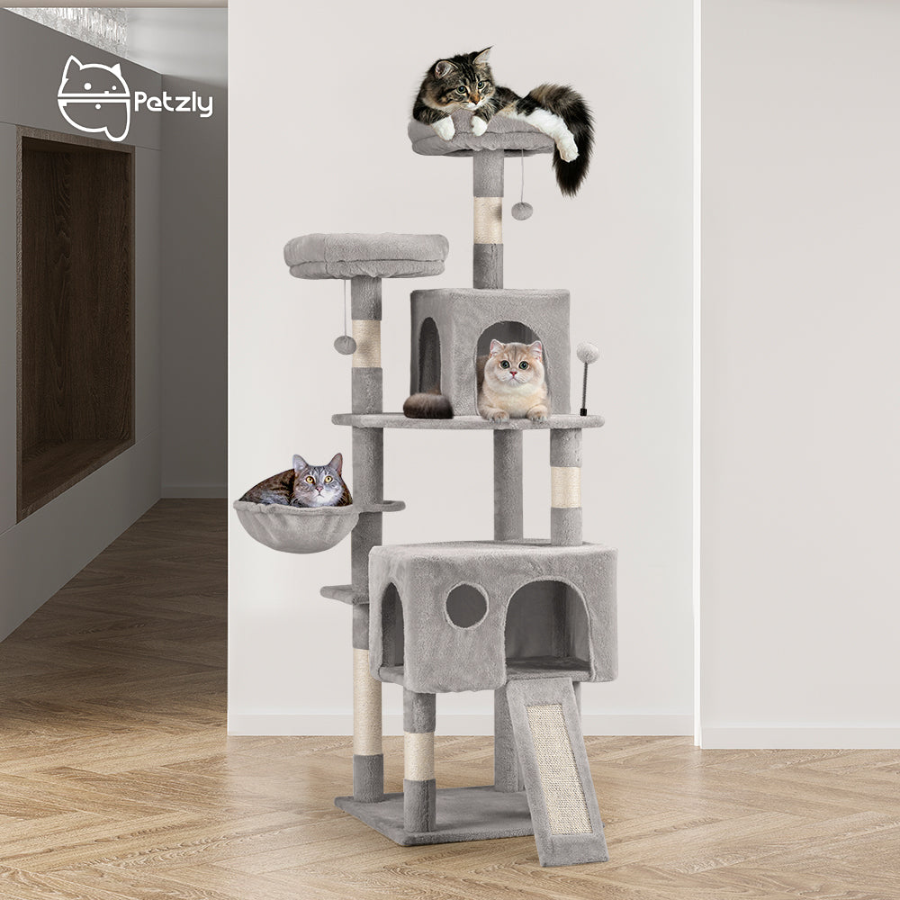 Petzly Cat Tree Tower Scratching Post Scratcher Condo House Bed 164cm Beige/Grey - Sunyee
