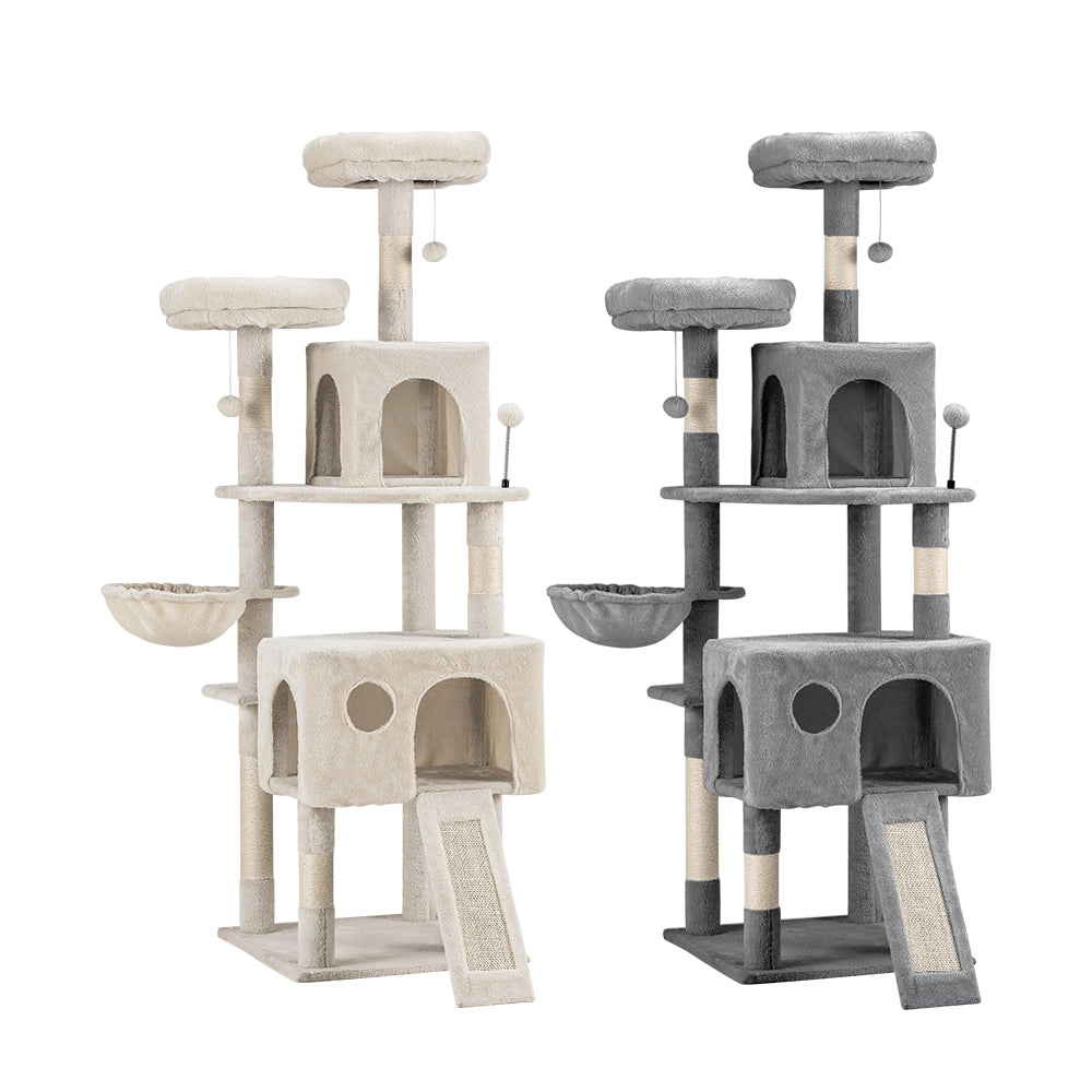 Petzly Cat Tree Tower Scratching Post Scratcher Condo House Bed 164cm Beige/Grey - Sunyee