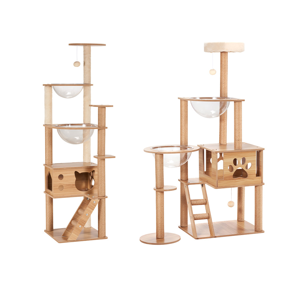Petzly Wooden Cat Tree Tower Scratching Post Scratcher Condo House Bed 143/150cm - Sunyee