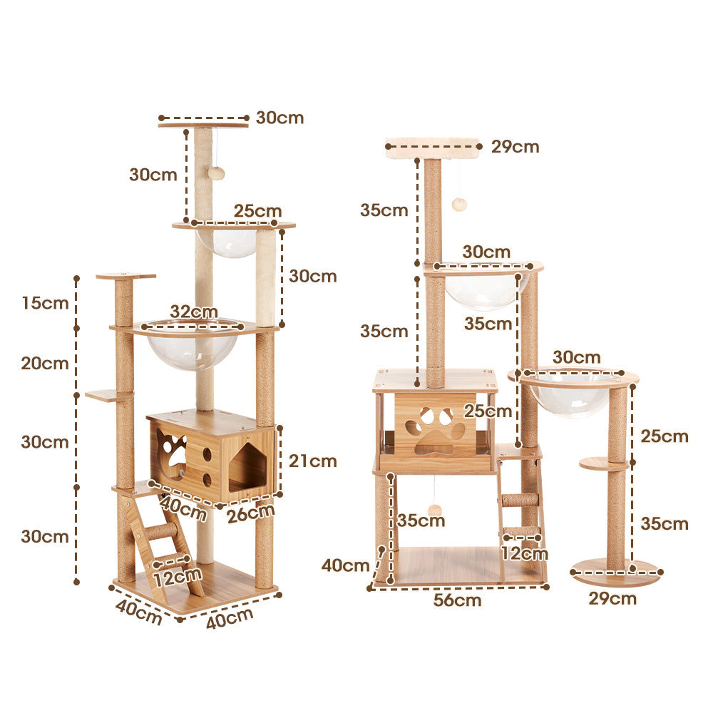 Petzly Wooden Cat Tree Tower Scratching Post Scratcher Condo House Bed 143/150cm - Sunyee