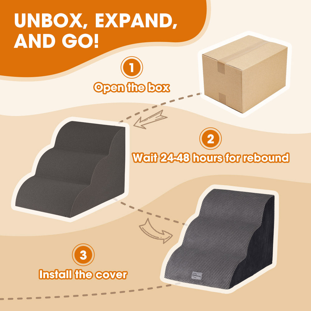 Petzly 3/4/5 Tiers Dog Steps Pet Stairs Ramp Portable Bed Ladder Washable Cover - Sunyee