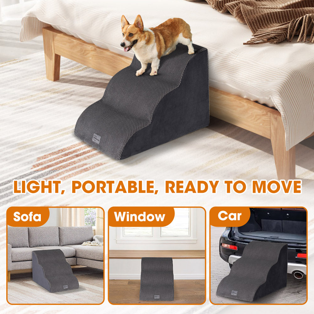 Petzly 3/4/5 Tiers Dog Steps Pet Stairs Ramp Portable Bed Ladder Washable Cover