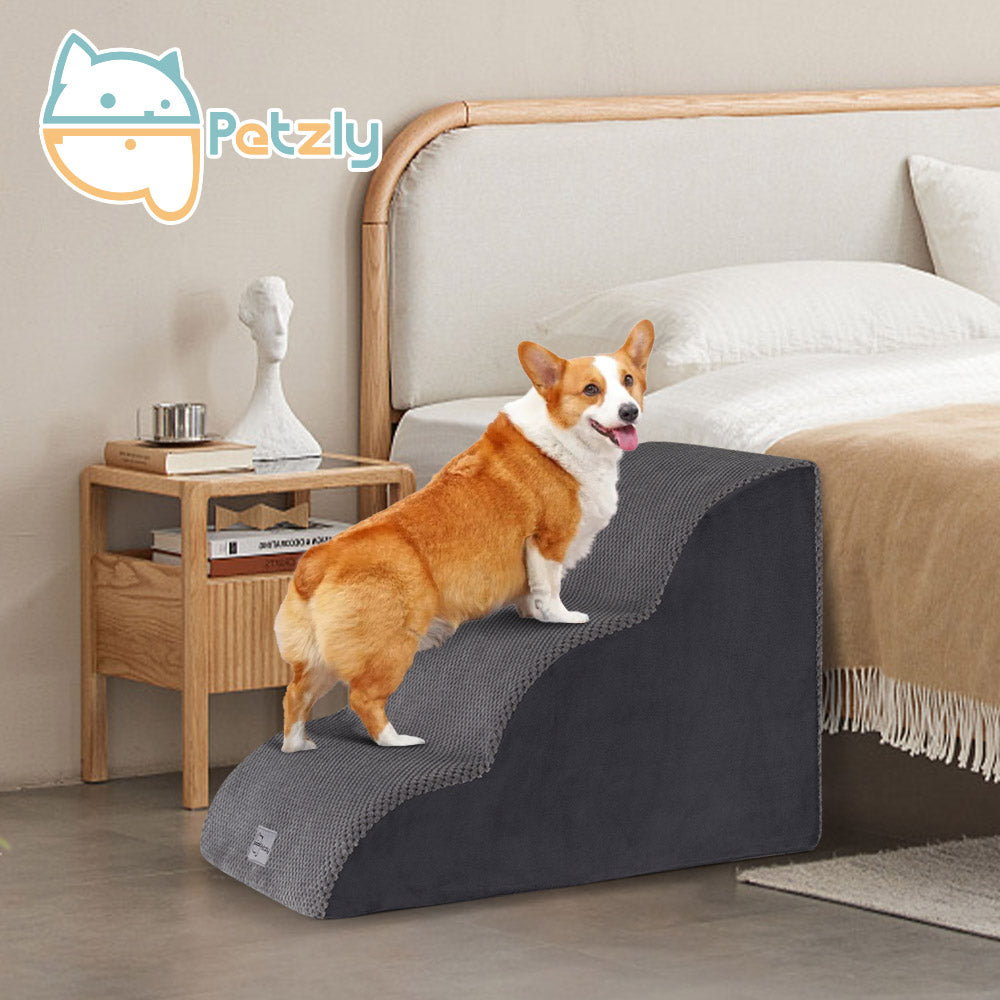 Petzly 3/4/5 Tiers Dog Steps Pet Stairs Ramp Portable Bed Ladder Washable Cover