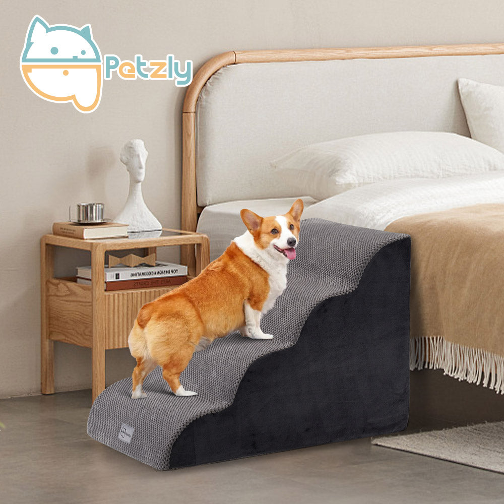 Petzly 3/4/5 Tiers Dog Steps Pet Stairs Ramp Portable Bed Ladder Washable Cover
