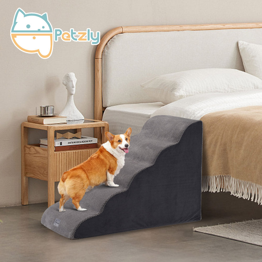 Petzly 3/4/5 Tiers Dog Steps Pet Stairs Ramp Portable Bed Ladder Washable Cover