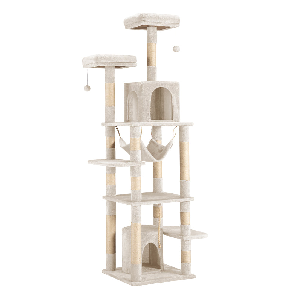 Petzly Cat Tree Tower Scratching Post Scratcher Condo 180cm Beige/Dark Grey/Grey - Sunyee