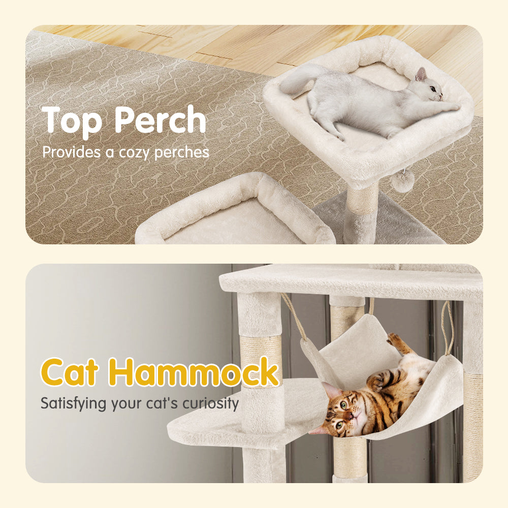 Petzly Cat Tree Tower Scratching Post Scratcher Condo 180cm Beige/Dark Grey/Grey - Sunyee