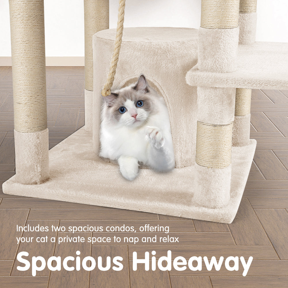 Petzly Cat Tree Tower Scratching Post Scratcher Condo 180cm Beige/Dark Grey/Grey - Sunyee