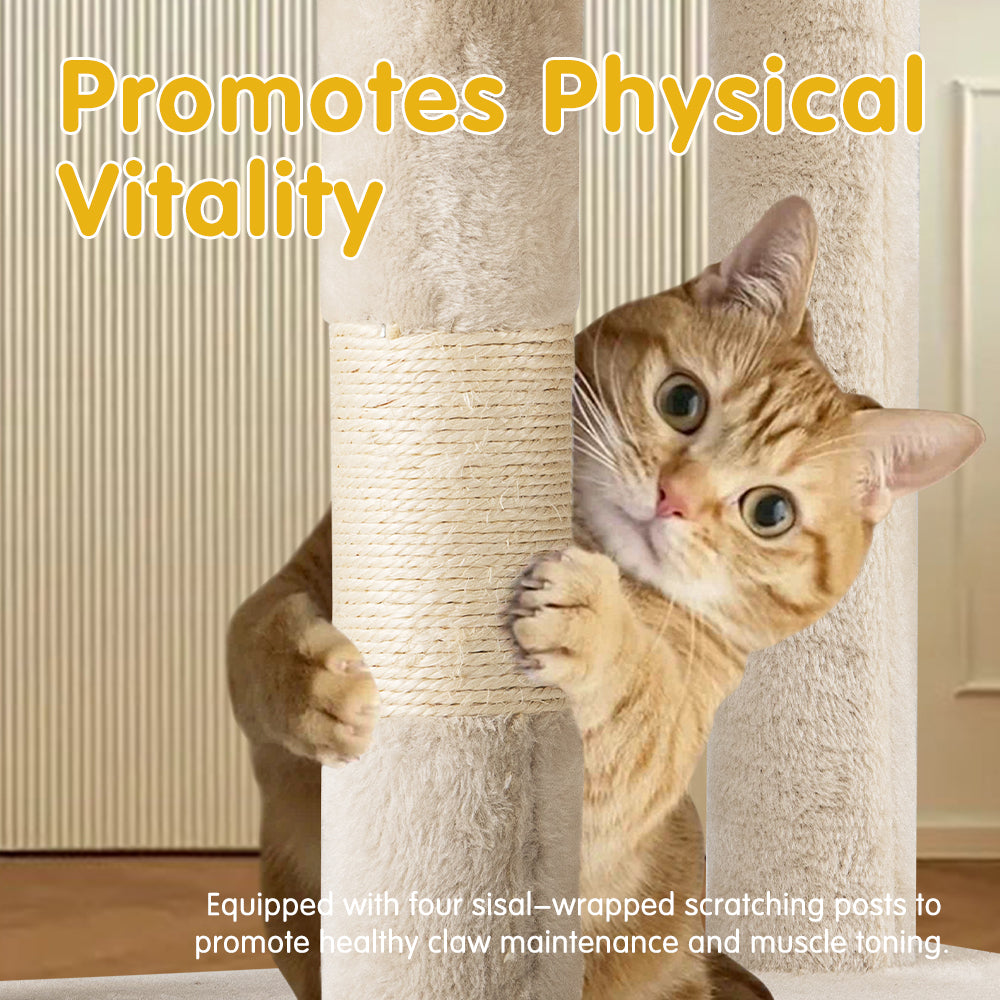 Petzly Cat Tree Tower Scratching Post Scratcher Condo 180cm Beige/Dark Grey/Grey - Sunyee