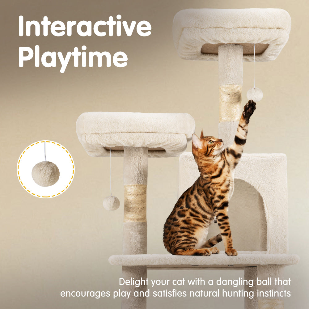 Petzly Cat Tree Tower Scratching Post Scratcher Condo 180cm Beige/Dark Grey/Grey - Sunyee