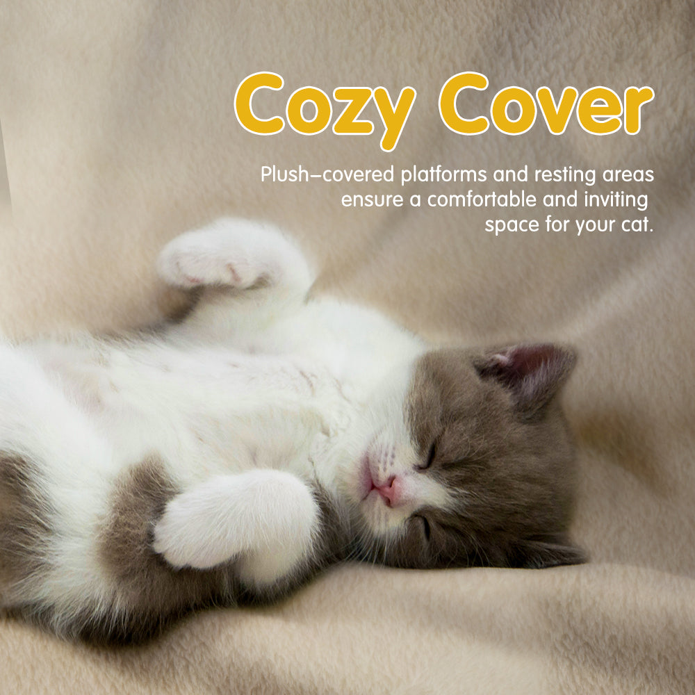 Petzly Cat Tree Tower Scratching Post Scratcher Condo 180cm Beige/Dark Grey/Grey - Sunyee