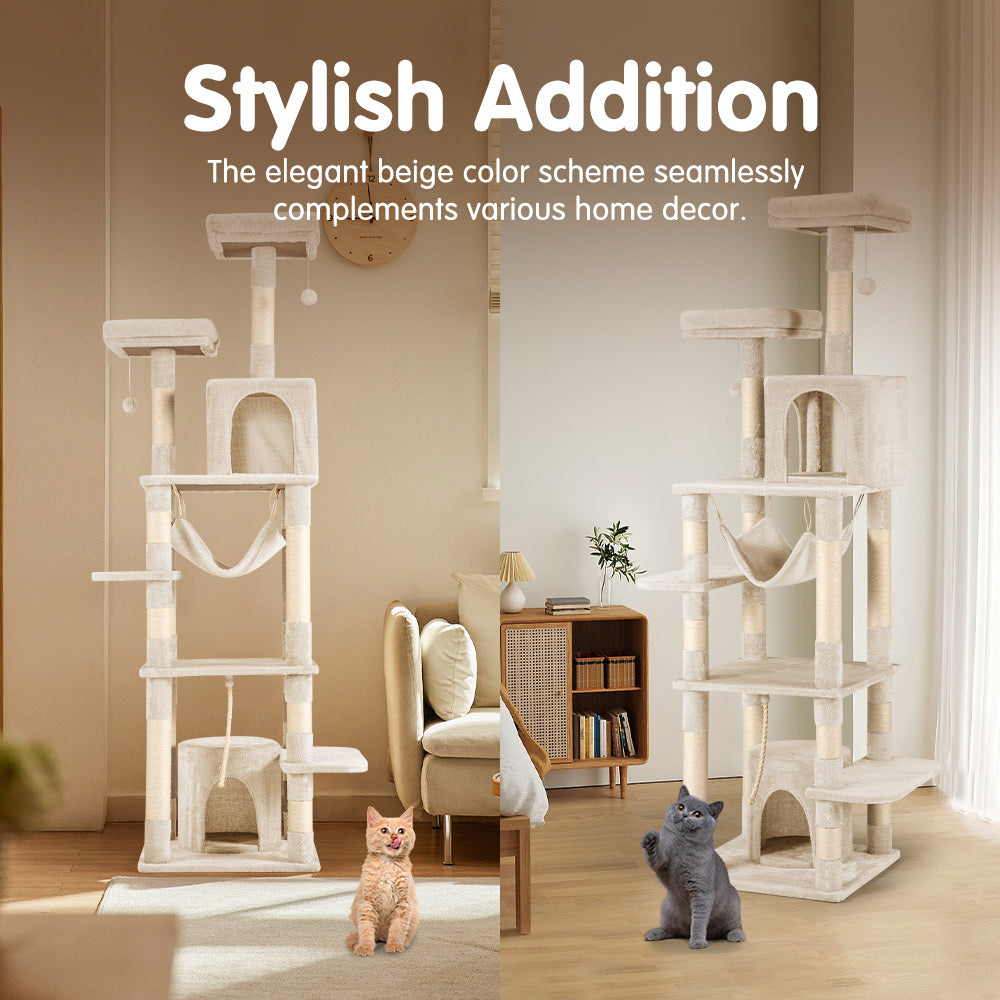 Petzly Cat Tree Tower Scratching Post Scratcher Condo 180cm Beige/Dark Grey/Grey - Sunyee