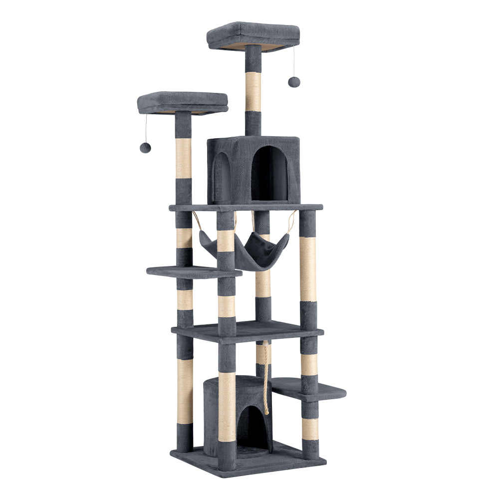 Petzly Cat Tree Tower Scratching Post Scratcher Condo 180cm Beige/Dark Grey/Grey - Sunyee