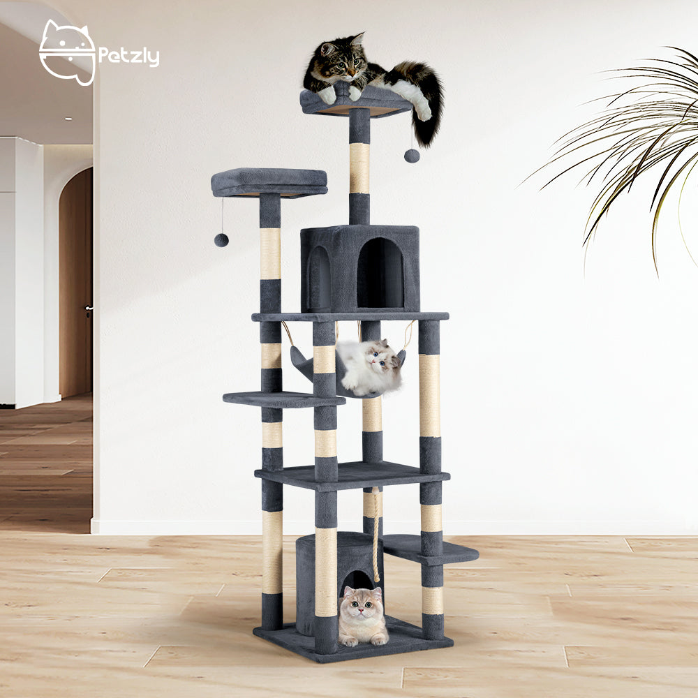 Petzly Cat Tree Tower Scratching Post Scratcher Condo 180cm Beige/Dark Grey/Grey - Sunyee