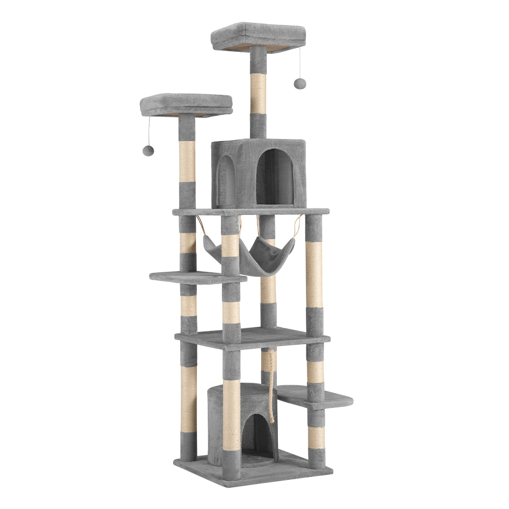 Petzly Cat Tree Tower Scratching Post Scratcher Condo 180cm Beige/Dark Grey/Grey - Sunyee