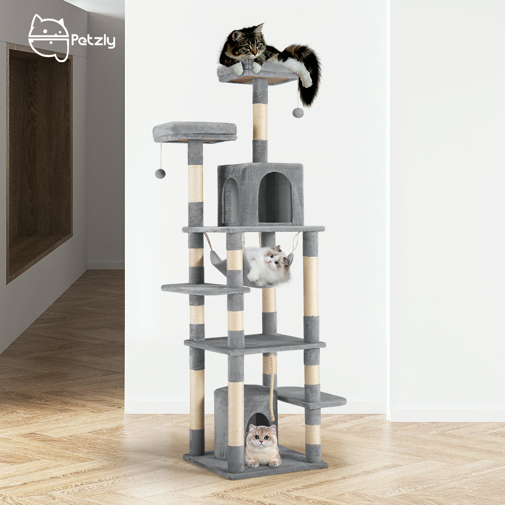Petzly Cat Tree Tower Scratching Post Scratcher Condo 180cm Beige/Dark Grey/Grey - Sunyee
