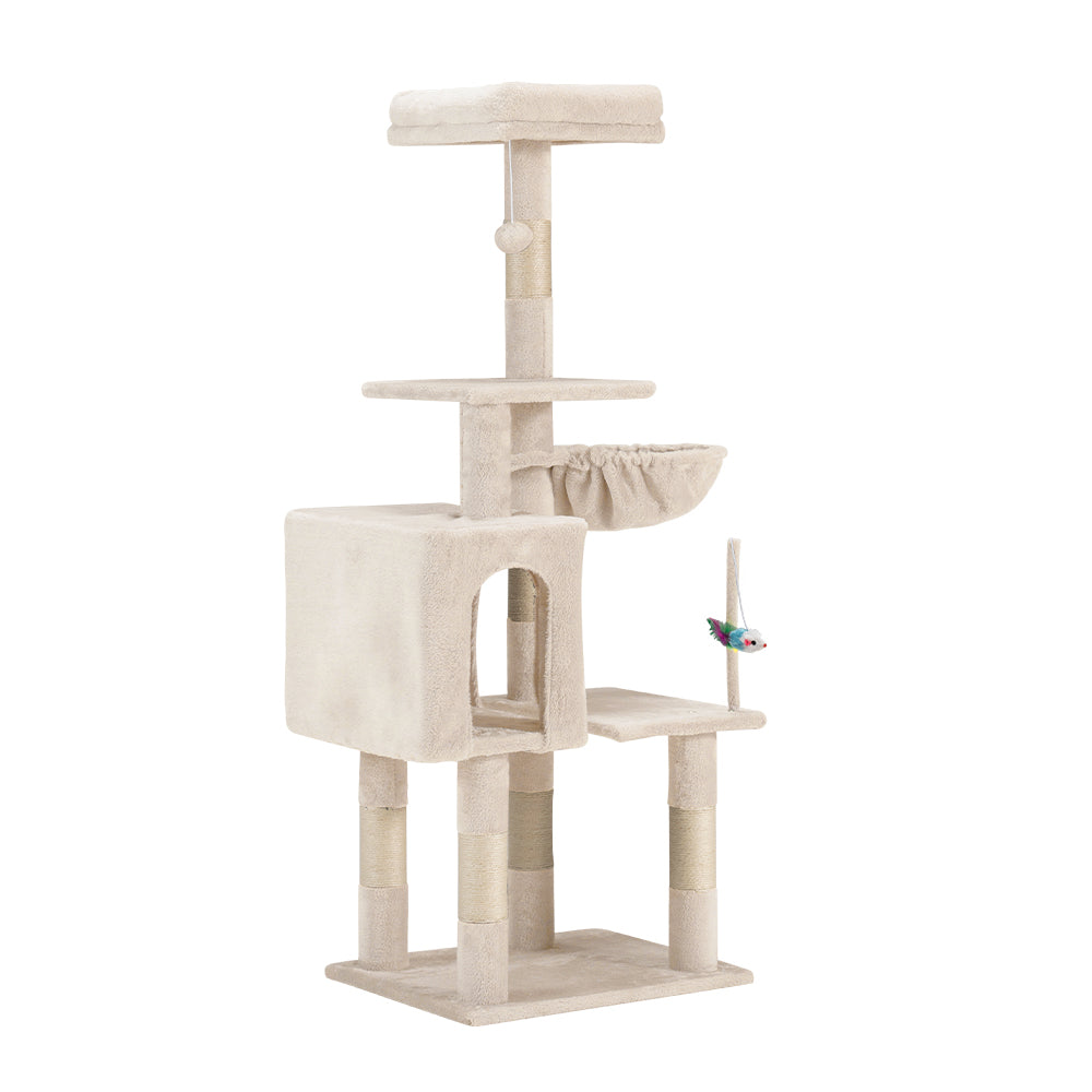 Petzly Cat Tree Tower Scratching Post Scratcher Condo 125cm Beige/Dark Grey/Grey - Sunyee