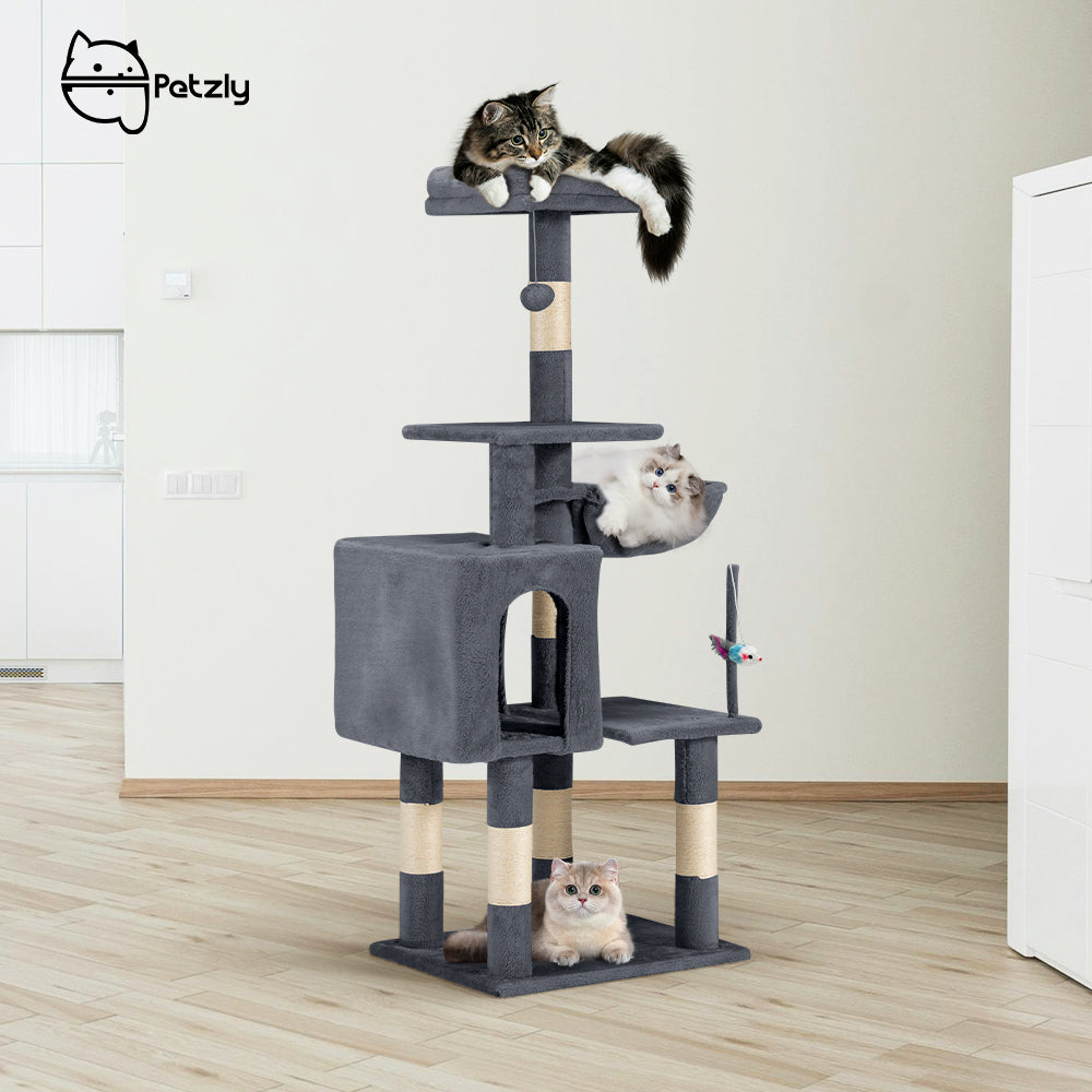 Petzly Cat Tree Tower Scratching Post Scratcher Condo 125cm Beige/Dark Grey/Grey - Sunyee
