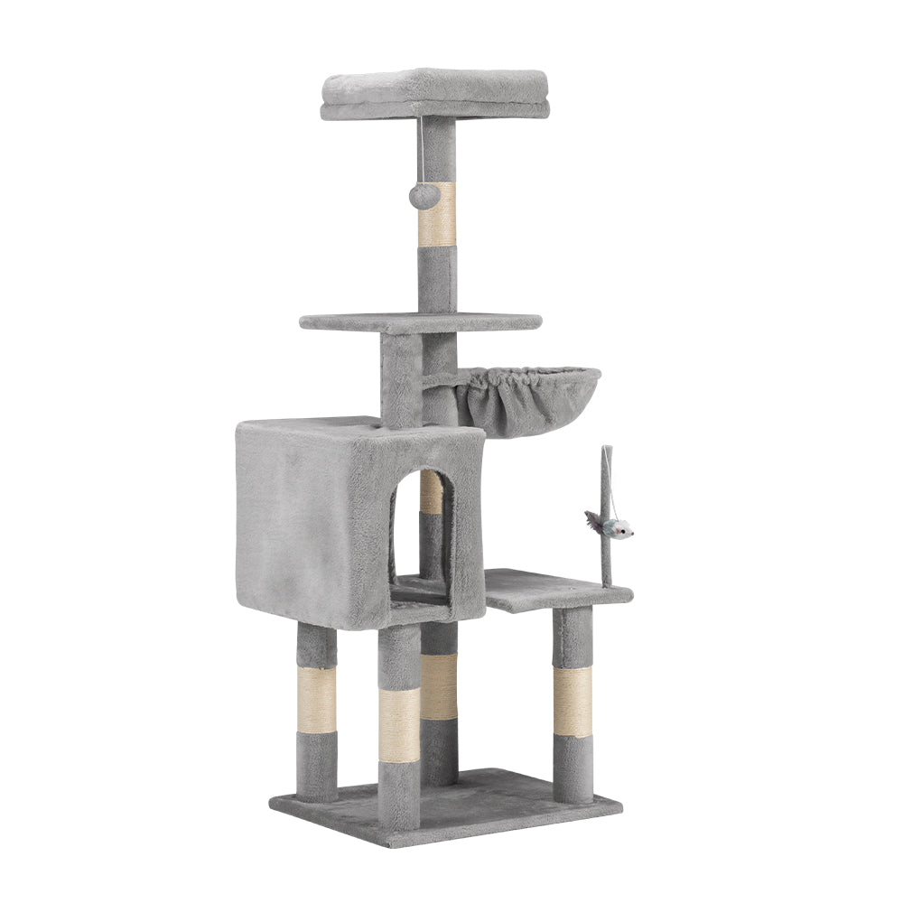 Petzly Cat Tree Tower Scratching Post Scratcher Condo 125cm Beige/Dark Grey/Grey