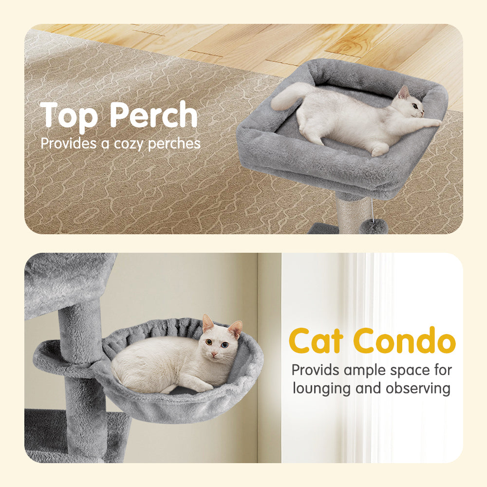 Petzly Cat Tree Tower Scratching Post Scratcher Condo 125cm Beige/Dark Grey/Grey - Sunyee