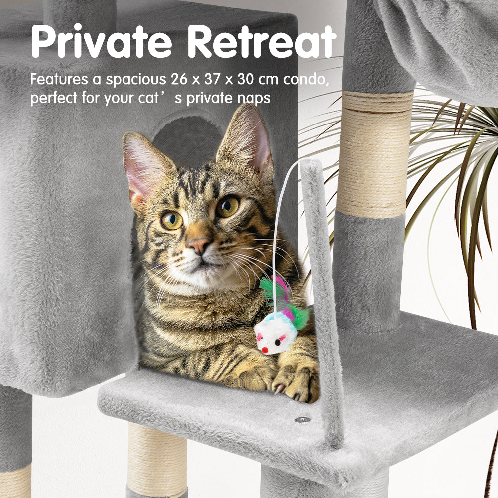 Petzly Cat Tree Tower Scratching Post Scratcher Condo 125cm Beige/Dark Grey/Grey