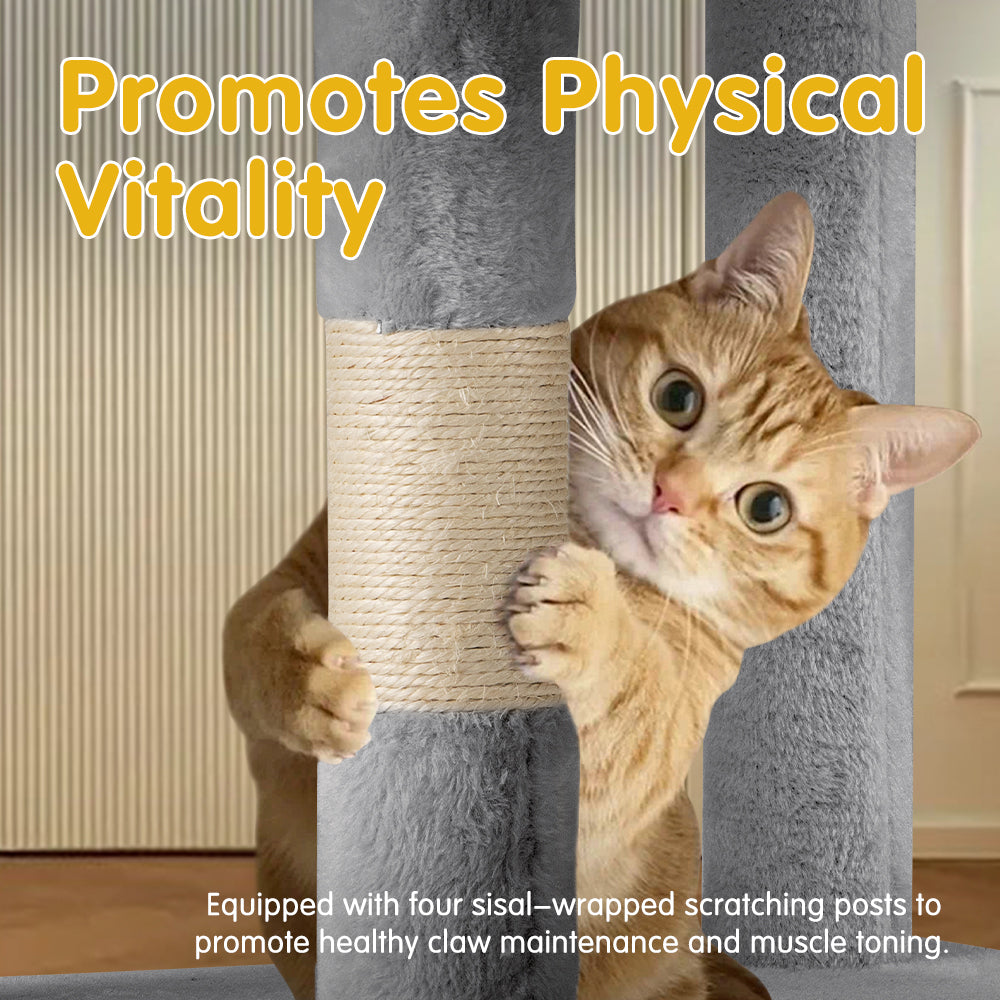 Petzly Cat Tree Tower Scratching Post Scratcher Condo 125cm Beige/Dark Grey/Grey - Sunyee