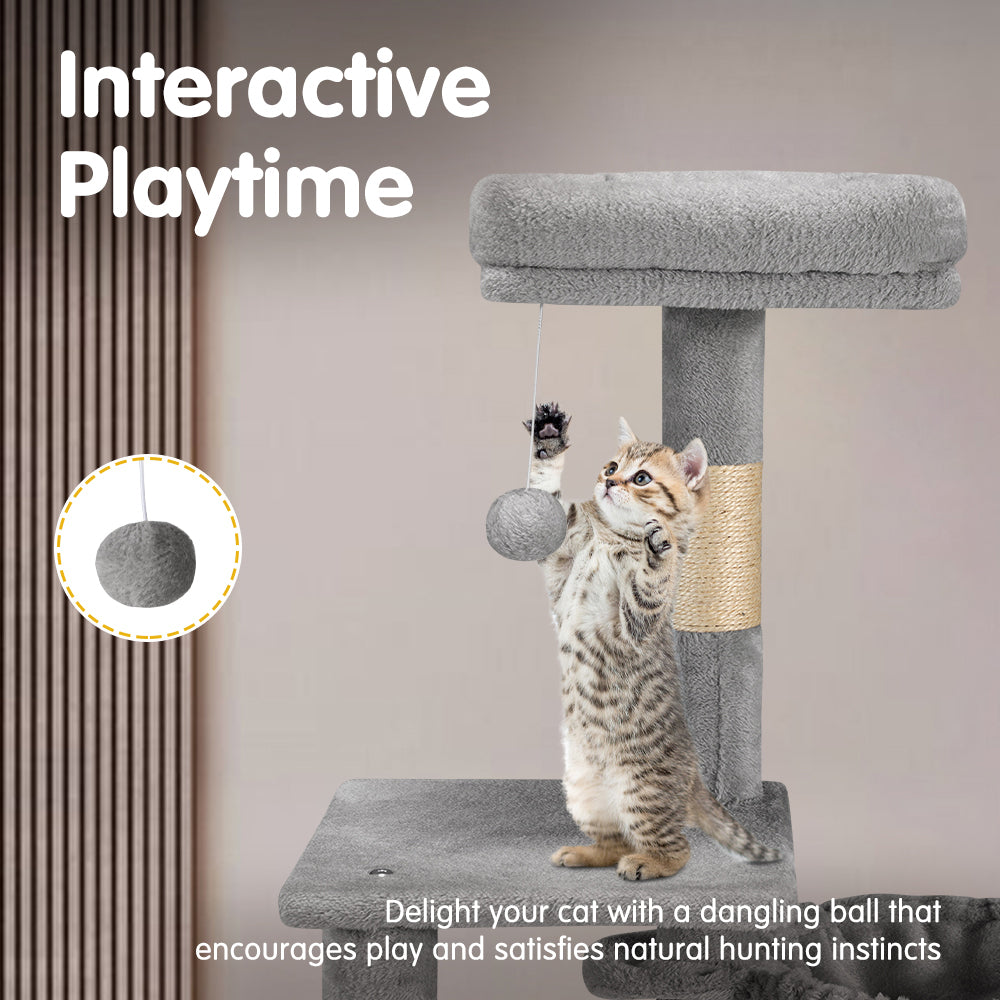 Petzly Cat Tree Tower Scratching Post Scratcher Condo 125cm Beige/Dark Grey/Grey - Sunyee