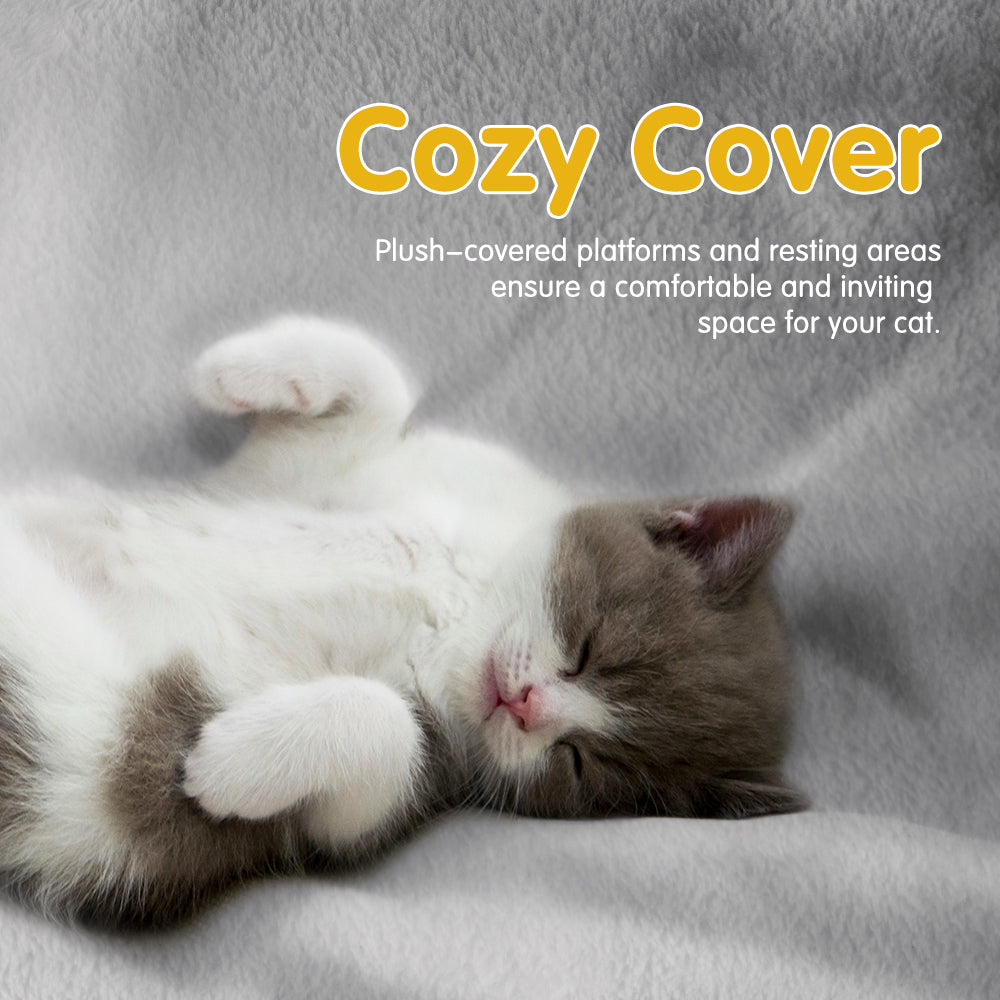 Petzly Cat Tree Tower Scratching Post Scratcher Condo 125cm Beige/Dark Grey/Grey - Sunyee