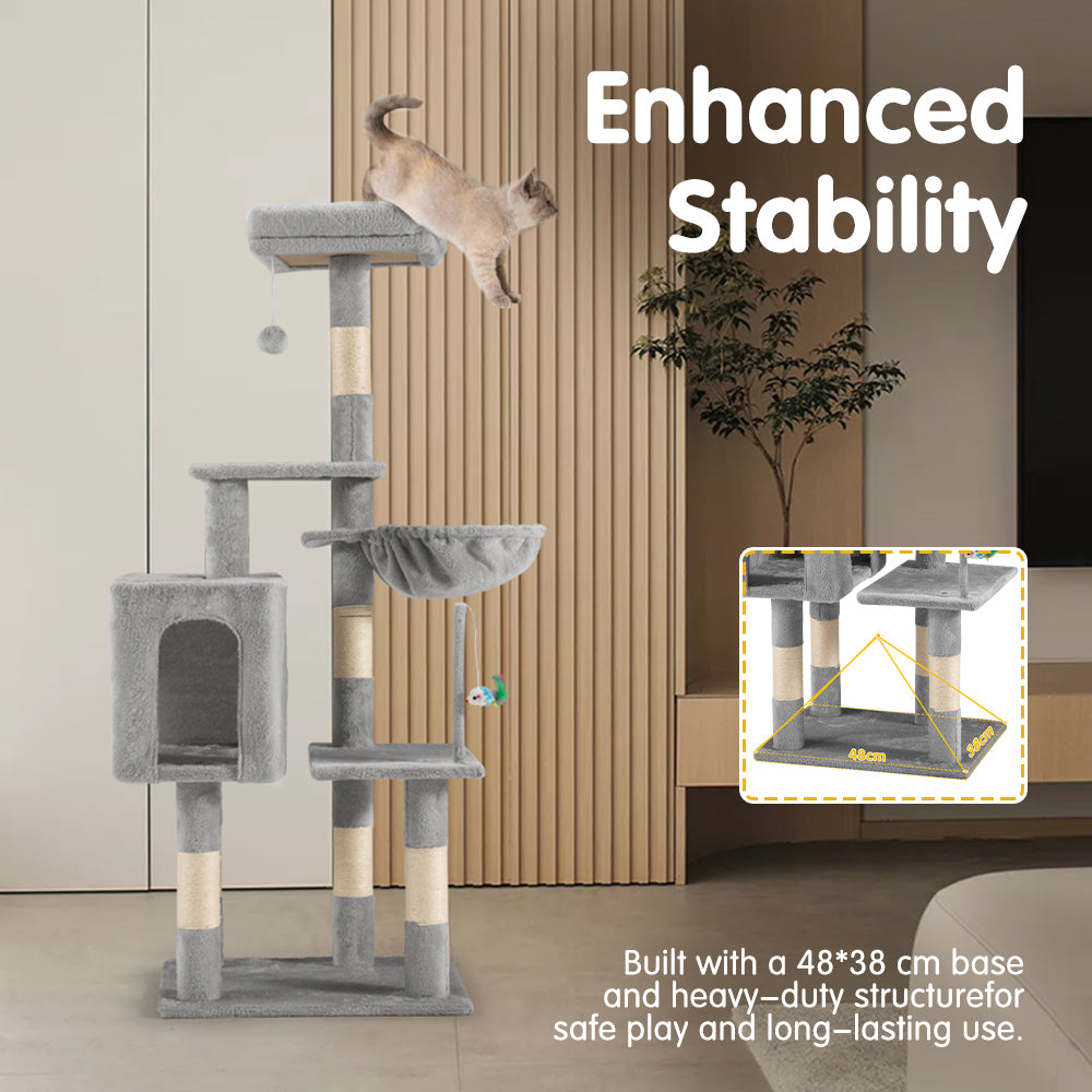 Petzly Cat Tree Tower Scratching Post Scratcher Condo 125cm Beige/Dark Grey/Grey - Sunyee