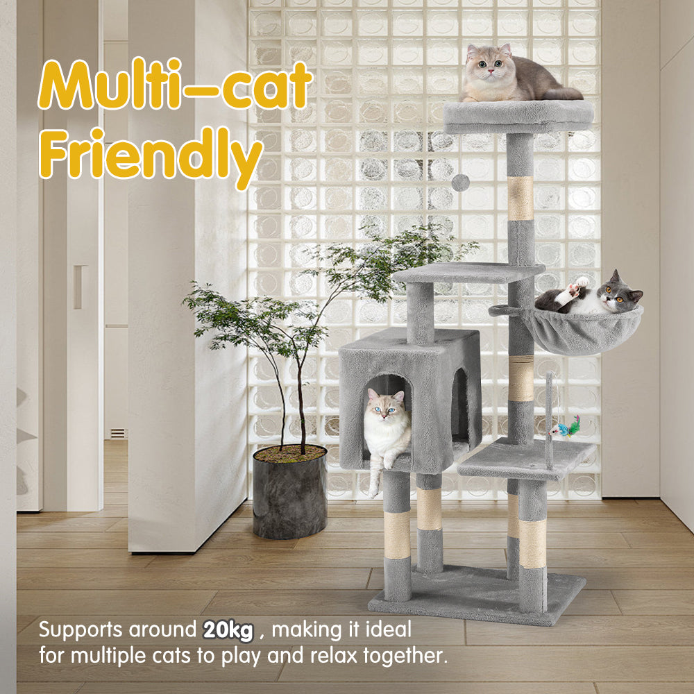 Petzly Cat Tree Tower Scratching Post Scratcher Condo 125cm Beige/Dark Grey/Grey - Sunyee