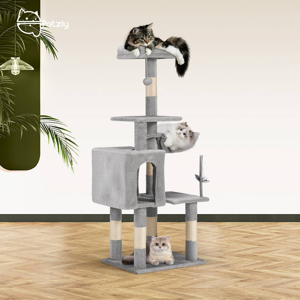 Petzly Cat Tree Tower Scratching Post Scratcher Condo 125cm Beige/Dark Grey/Grey - Sunyee