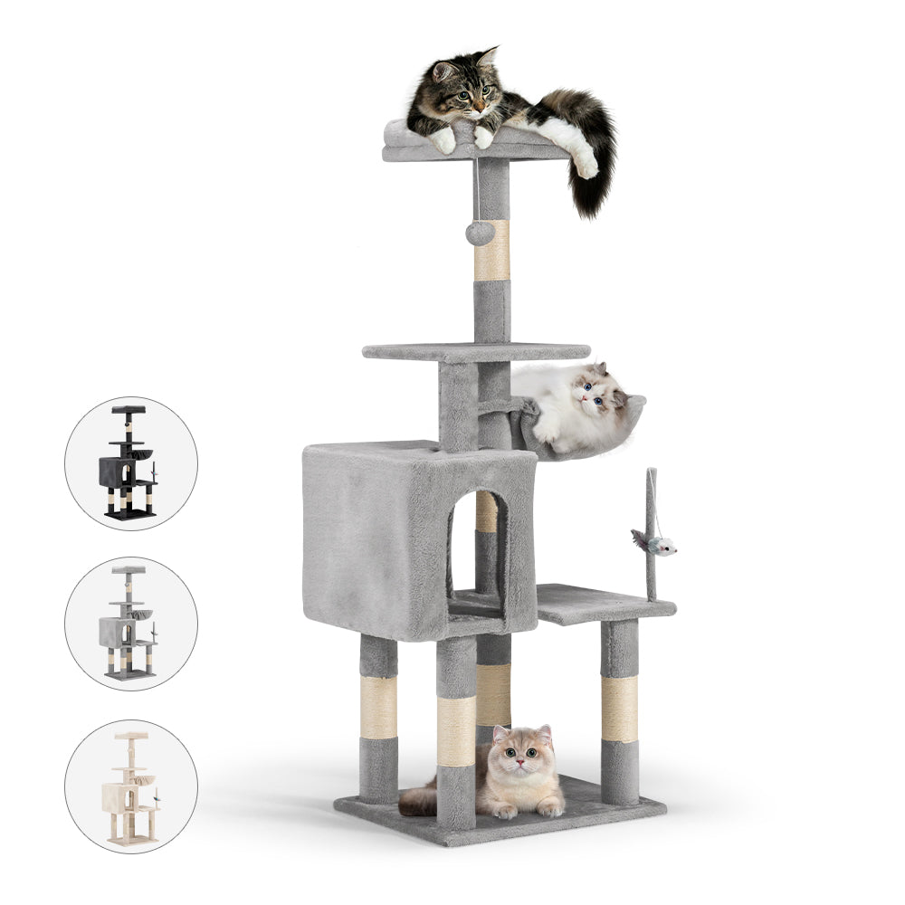 Petzly Cat Tree Tower Scratching Post Scratcher Condo 125cm Beige/Dark Grey/Grey - Sunyee