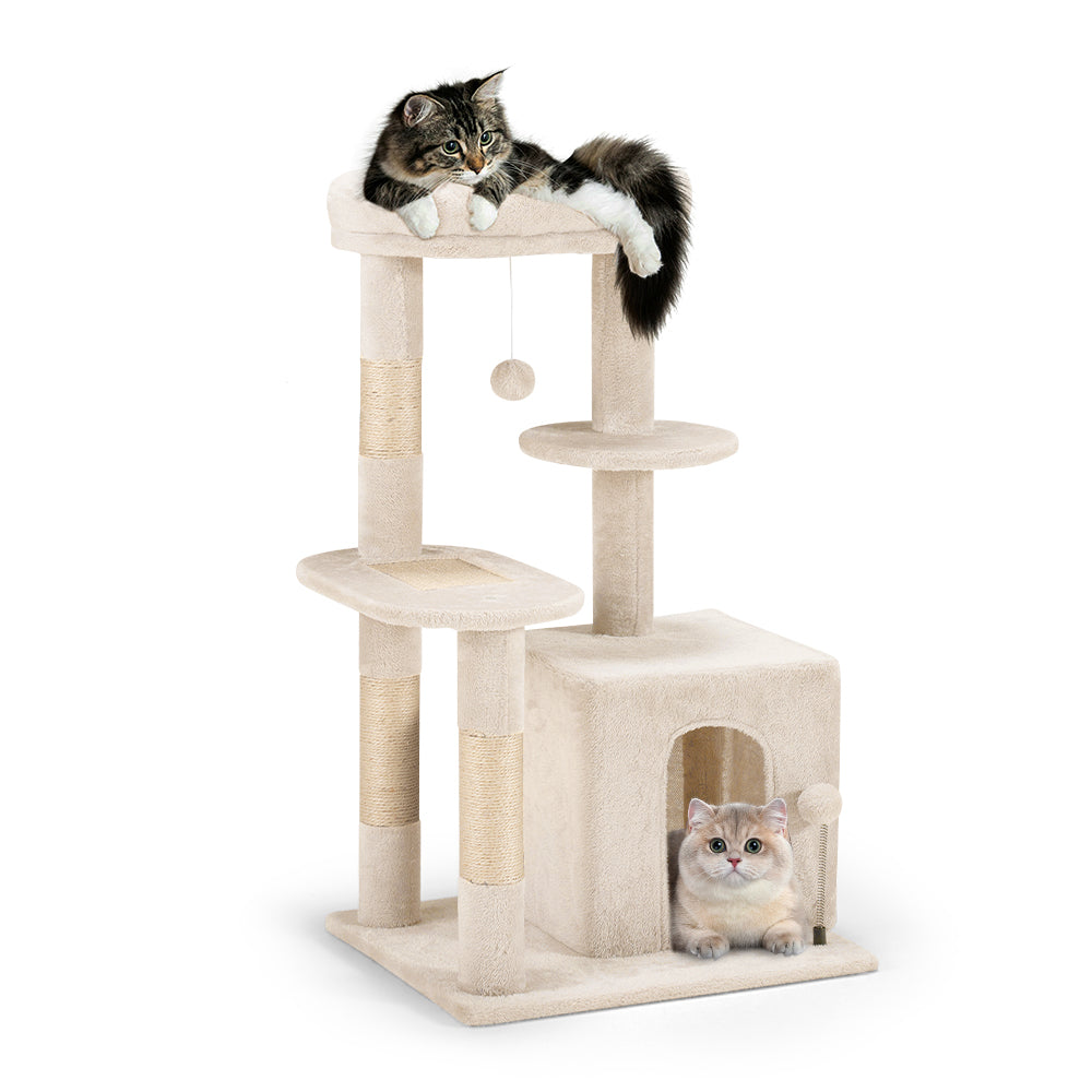 Petzly Cat Tree Tower Scratching Post Scratcher Condo 85cm Beige/Dark Grey/Grey - Sunyee