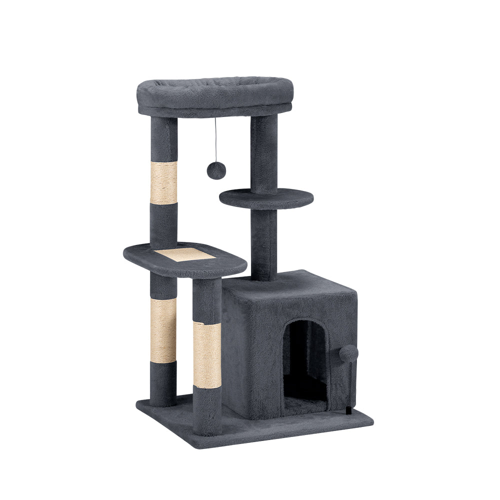 Petzly Cat Tree Tower Scratching Post Scratcher Condo 85cm Beige/Dark Grey/Grey - Sunyee