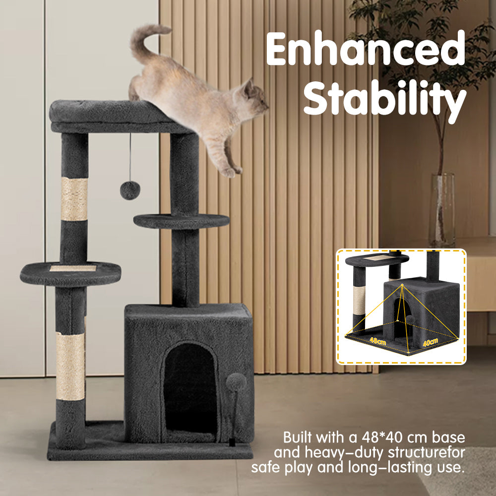 Petzly Cat Tree Tower Scratching Post Scratcher Condo 85cm Beige/Dark Grey/Grey - Sunyee