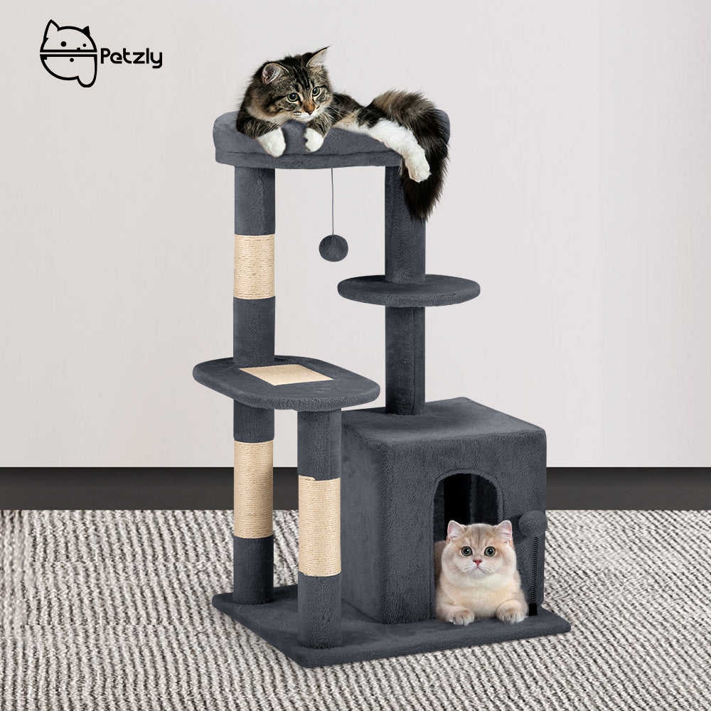 Petzly Cat Tree Tower Scratching Post Scratcher Condo 85cm Beige/Dark Grey/Grey - Sunyee
