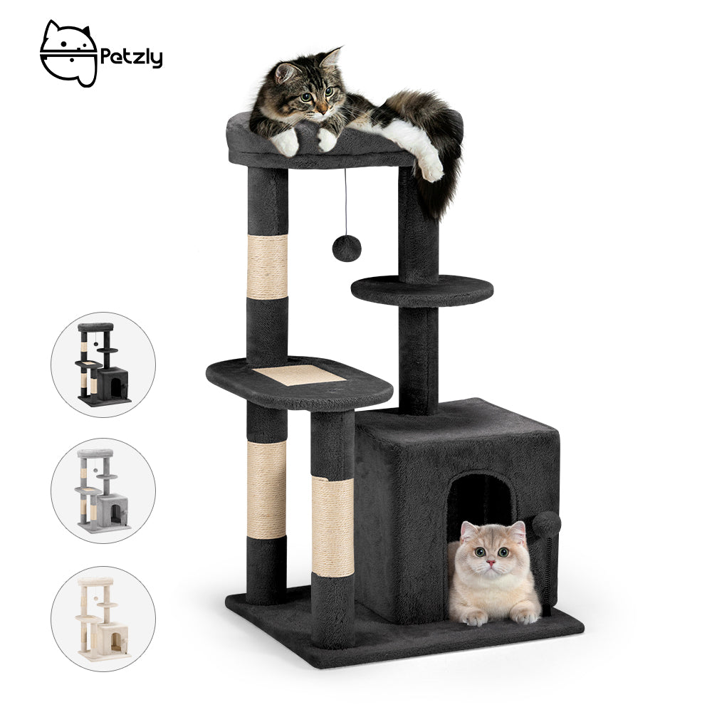 Petzly Cat Tree Tower Scratching Post Scratcher Condo 85cm Beige/Dark Grey/Grey - Sunyee