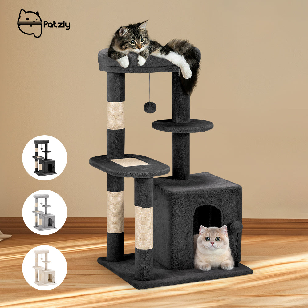Petzly Cat Tree Tower Scratching Post Scratcher Condo 85cm Beige/Dark Grey/Grey - Sunyee