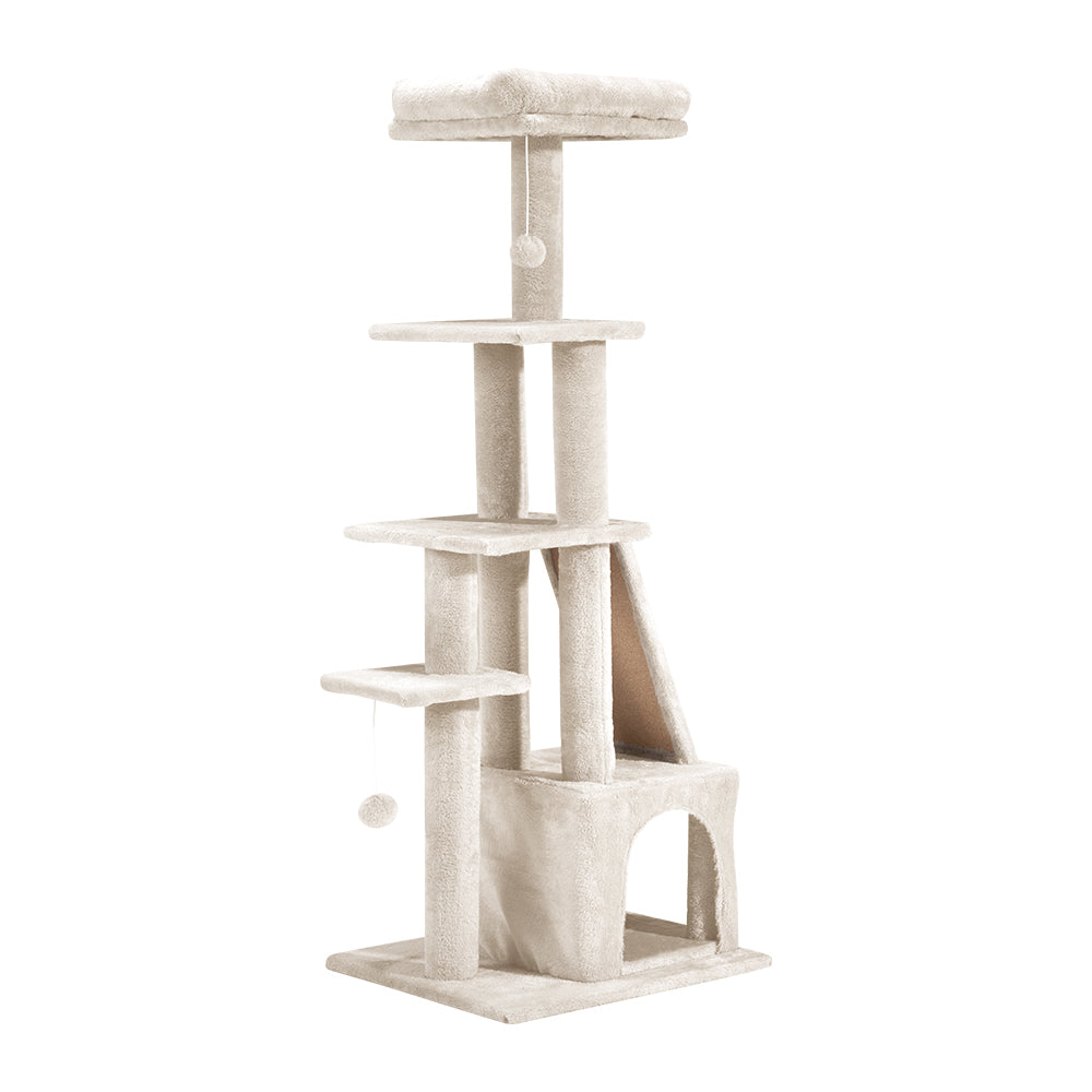 Petzly Cat Tree Tower Scratching Condo House Bed 125cm Beige/Dark Grey/Grey - Sunyee