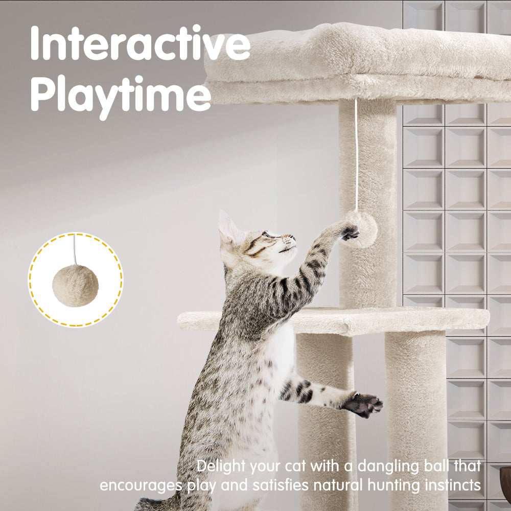 Petzly Cat Tree Tower Scratching Condo House Bed 125cm Beige/Dark Grey/Grey - Sunyee