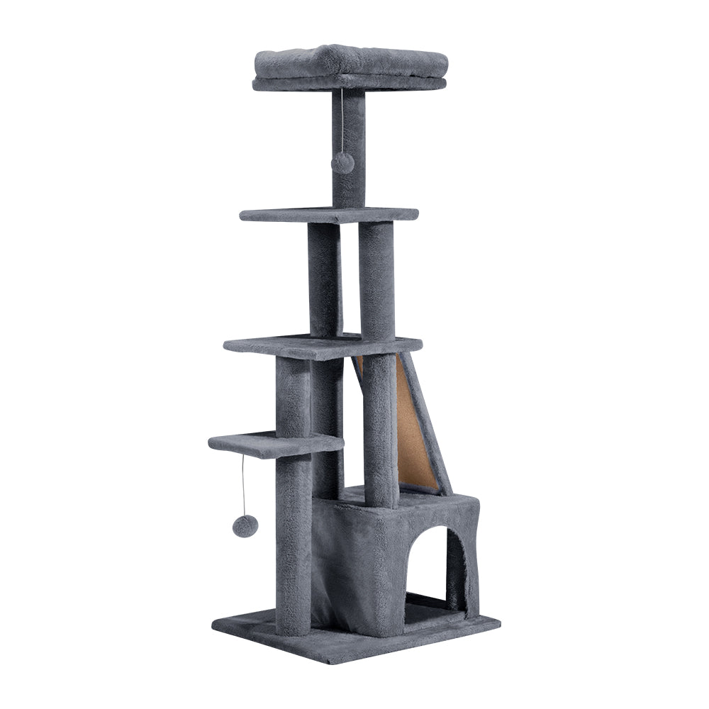Petzly Cat Tree Tower Scratching Condo House Bed 125cm Beige/Dark Grey/Grey - Sunyee