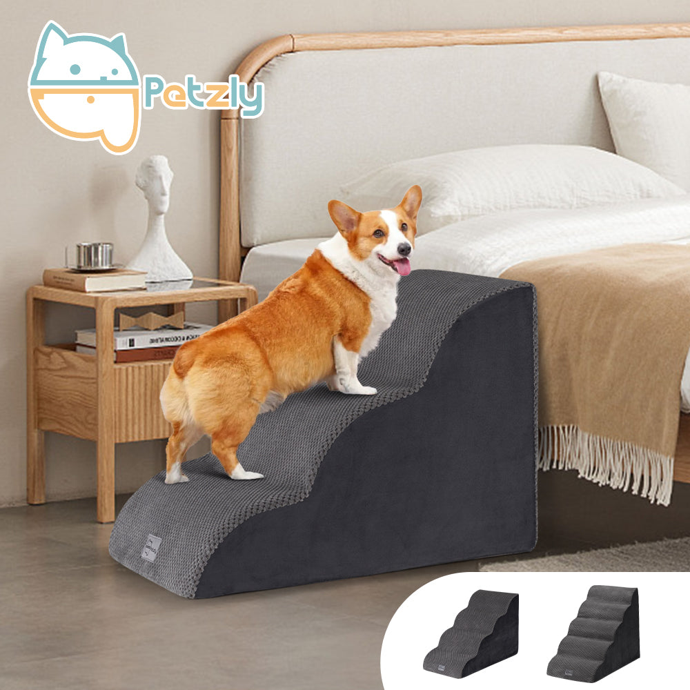 Petzly 3/4/5 Tiers Dog Steps Pet Stairs Ramp Portable Bed Ladder Washable Cover - Sunyee